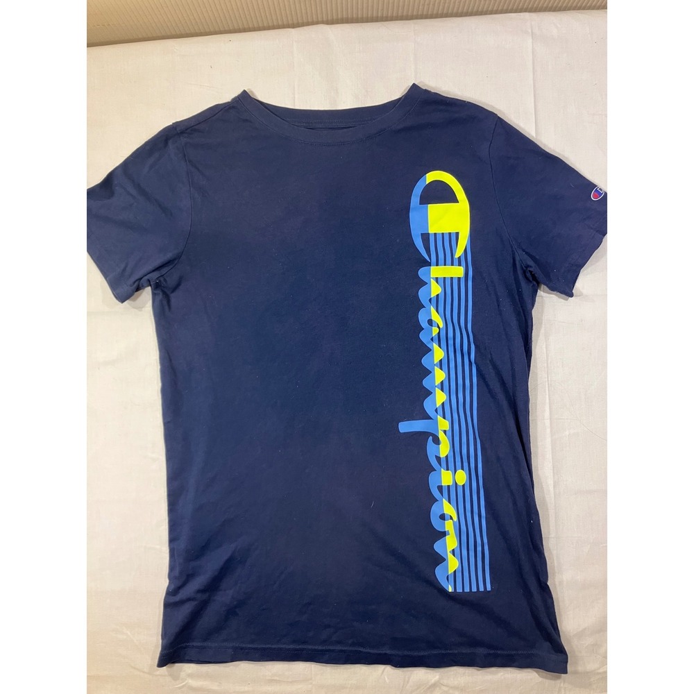 Champion Mens TShirt Navy Blue Graphic Print Short Sleeve Crew Neck Cotton Blend